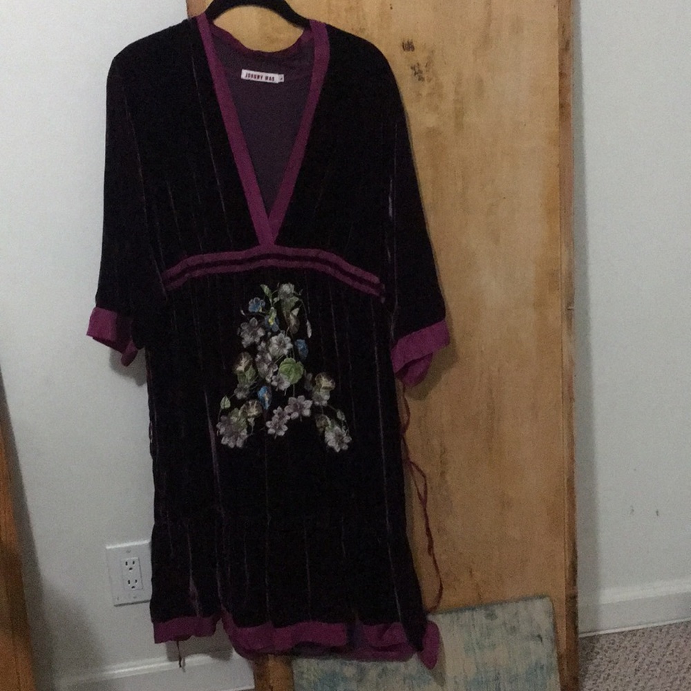 Purple Velvet and Silk Floral Embroidered Dress
